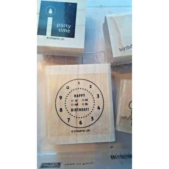 Retired Stampin' Up! "Time To Party" Stamp Set Wood Mounted Four Stamps - Picture 2 of 6